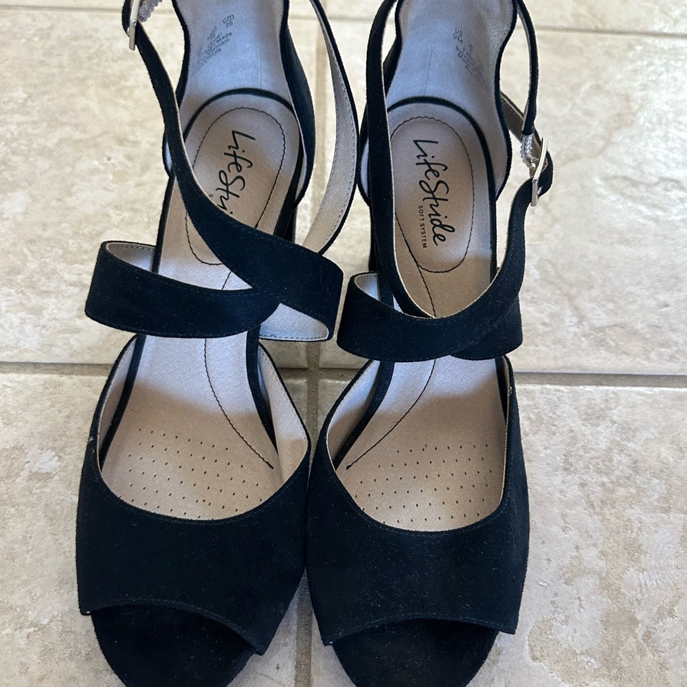 Life Stride Black Heels with Mary Jane Strap